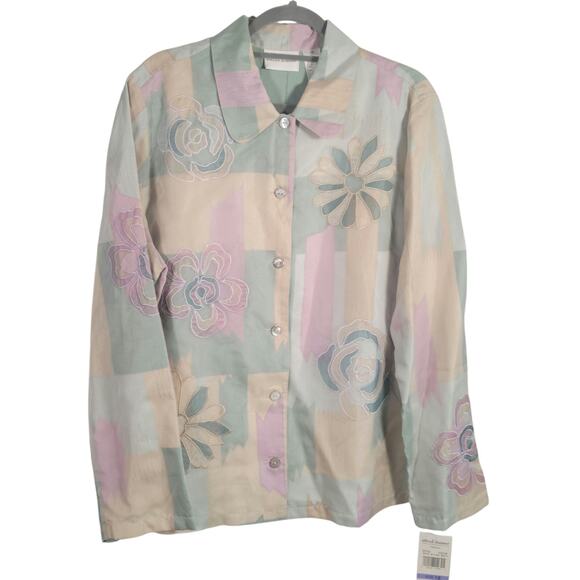 Alfred Dunner Tortola Silk Blouse 18 Pastel Multi Floral Embroidered Shirt READ - Picture 1 of 9